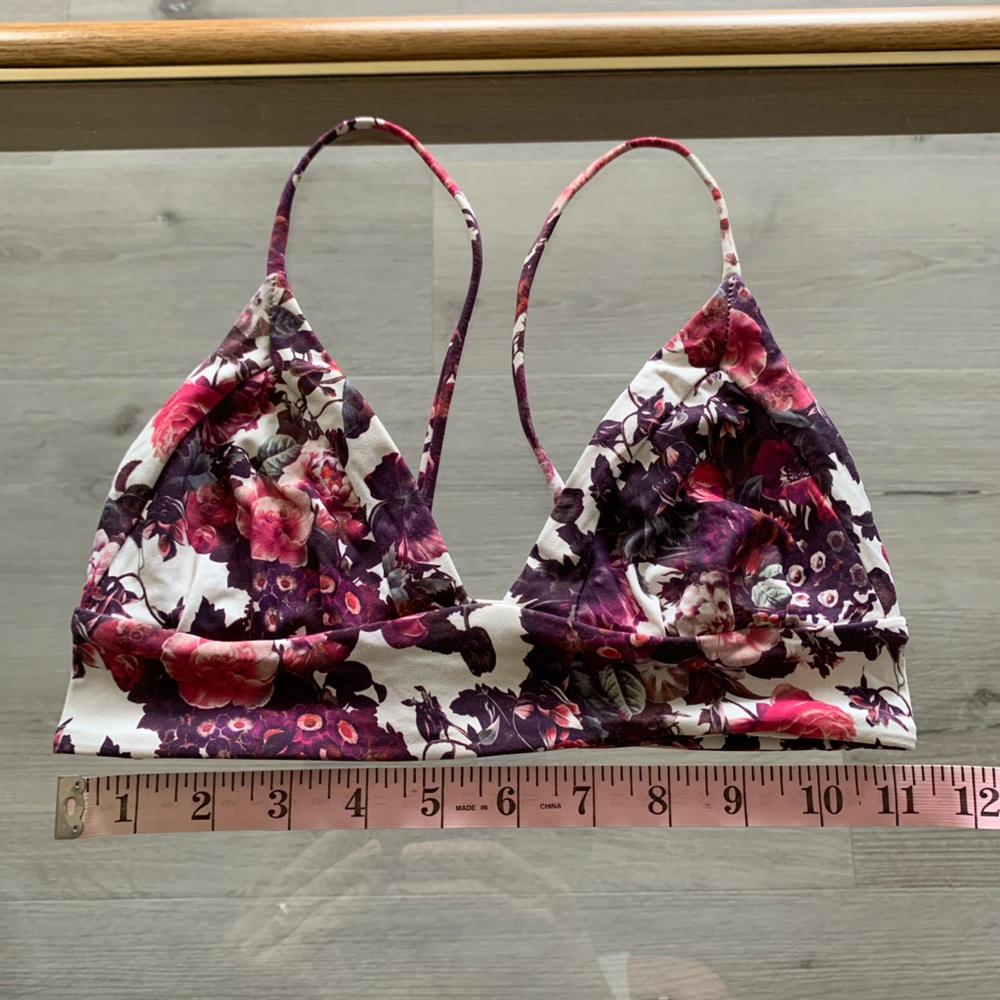 Purple and Pink Floral Bikini Top with Triangular Cups